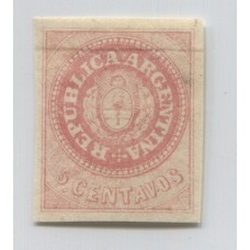 ARGENTINA 1862 GJ 07d ESCUDITO ESTAMPILLA VARIEDAD PLANCHA SEMIGASTADA NUEVA CON GOMA DE HERMOSA CALIDAD CON DOBLEZ DE PLANCHA MUY RARO SELLO U$ 150 ( 100 + 50 % )